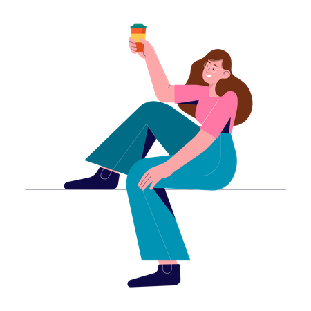 Woman holding coffee cup  イラスト