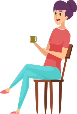 Woman holding coffee cup while sitting on chair  Illustration