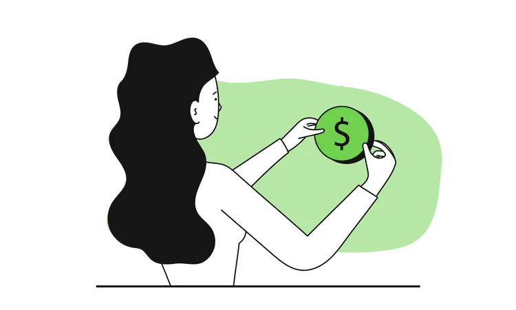 Woman holding coin  Illustration