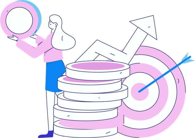 Woman holding coin while getting financial growth with fianncial goal  Illustration