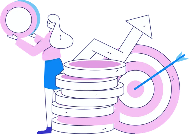 Woman holding coin while getting financial growth with fianncial goal  Illustration