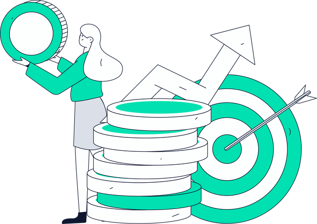 Woman holding coin while getting financial growth with fianncial goal  Illustration