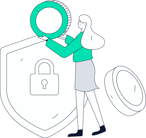 Woman holding coin while getting payment security  Illustration