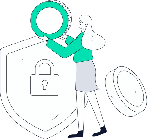 Woman holding coin while getting payment security  Illustration