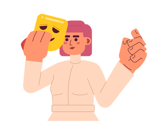 Woman holding comedy mask  Illustration