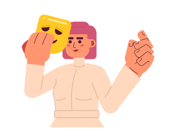 Woman holding comedy mask  Illustration