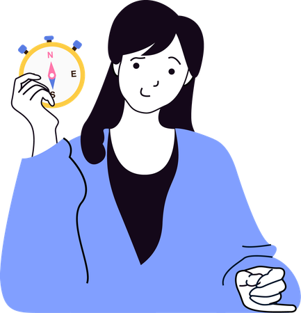 Woman holding compass  Illustration