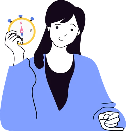 Woman holding compass  Illustration