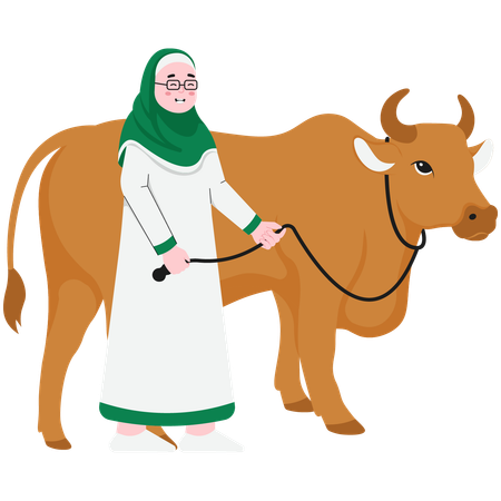 Woman Holding Cow Rope  Illustration