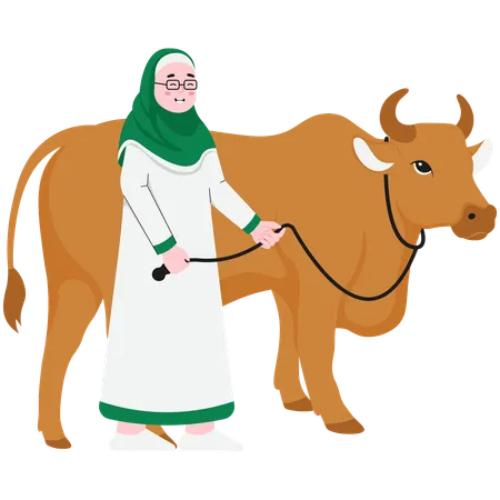 Woman Holding Cow Rope  일러스트레이션