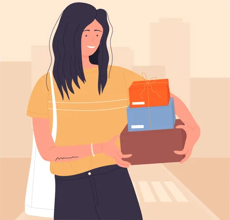 Woman holding Delivery box  Illustration