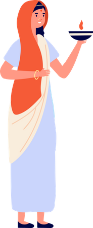 Woman holding diya  Illustration