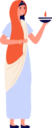 Woman holding diya  Illustration