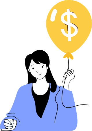 Woman holding dollar balloon  Illustration