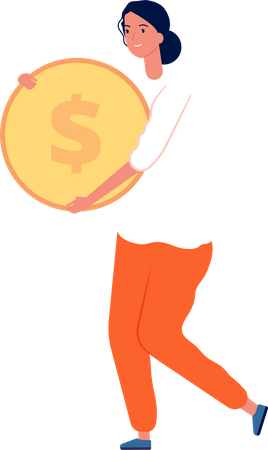 Woman holding dollar coin Illustration
