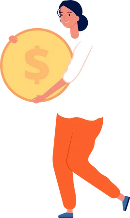 Woman holding dollar coin Illustration
