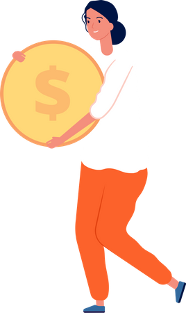 Woman holding dollar coin  Illustration