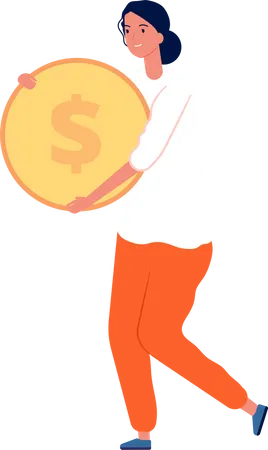 Woman holding dollar coin  Illustration