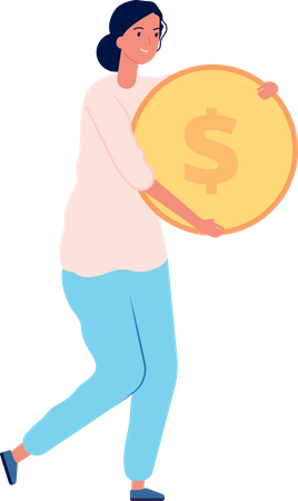 Woman Holding Dollar Coin  Illustration