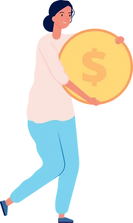 Woman Holding Dollar Coin  Illustration