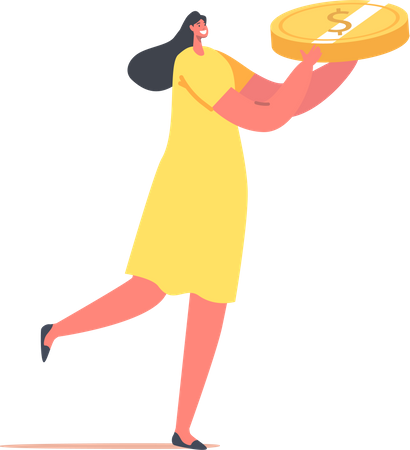 Woman holding dollar coin  Illustration