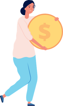 Woman Holding Dollar Coin  Illustration