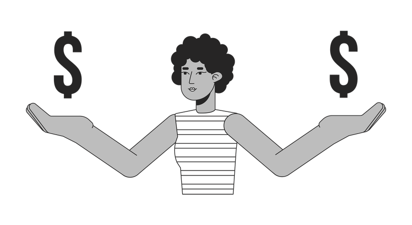 Woman holding dollar signs on hands  Illustration