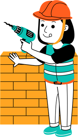 Woman holding drilling machine  Illustration