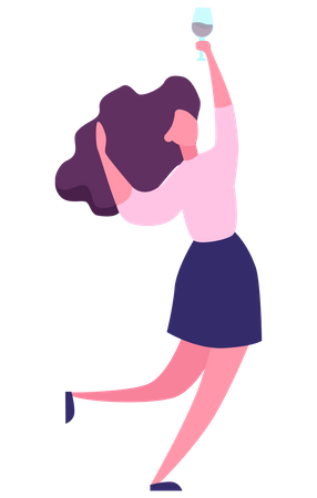 Woman holding drink and dance  Illustration
