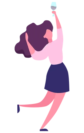 Woman holding drink and dance  Illustration