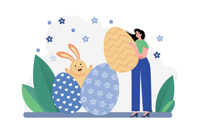 Woman holding easter egg  イラスト