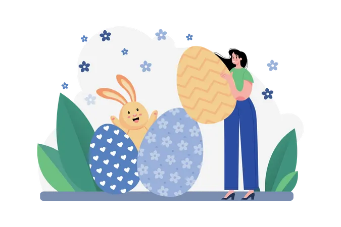 Woman holding easter egg  イラスト
