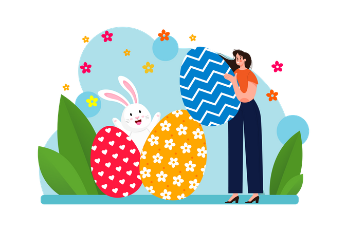 Woman holding easter egg  Illustration