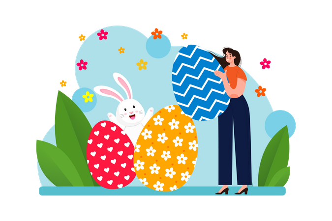 Woman holding easter egg  Illustration