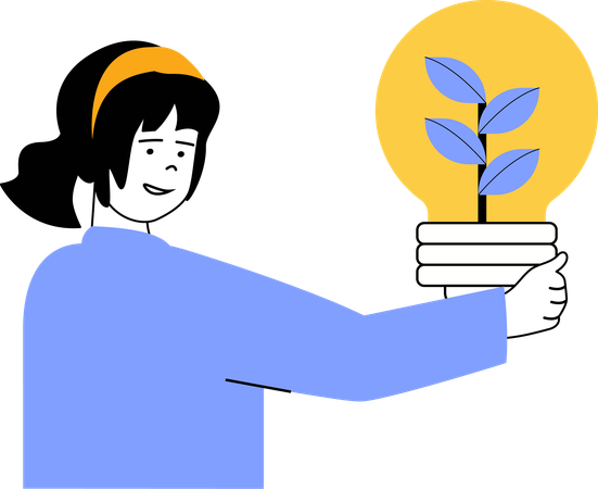 Woman holding eco bulb  Illustration