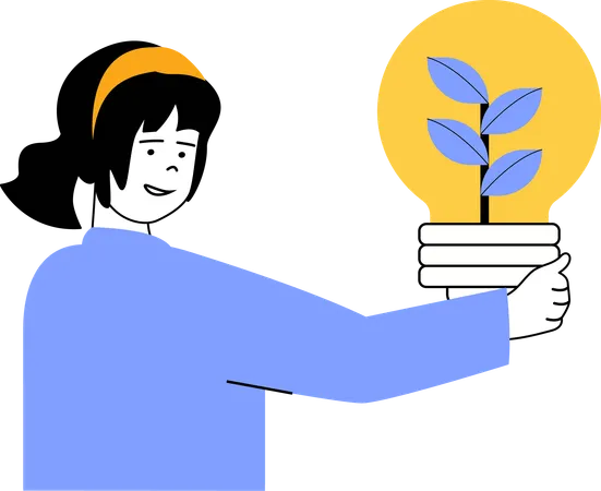 Woman holding eco bulb  Illustration