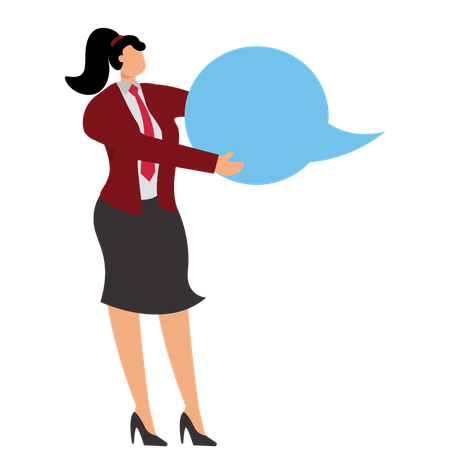 Woman holding empty speech bubble  Illustration