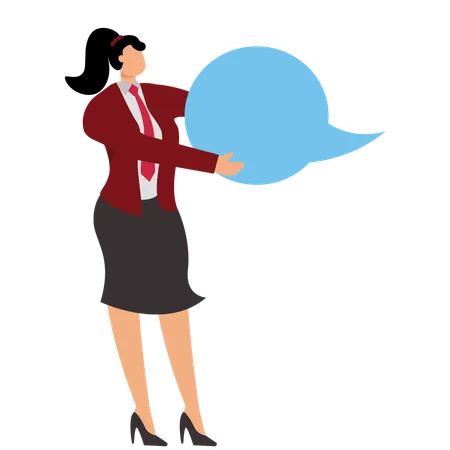 Woman holding empty speech bubble  Illustration