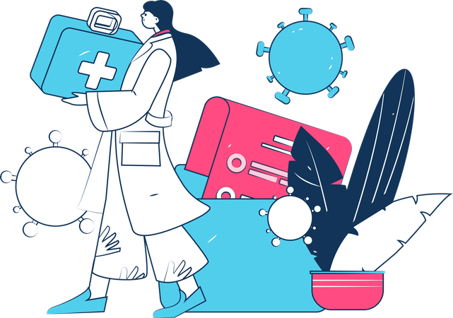 Woman holding first aid box  Illustration