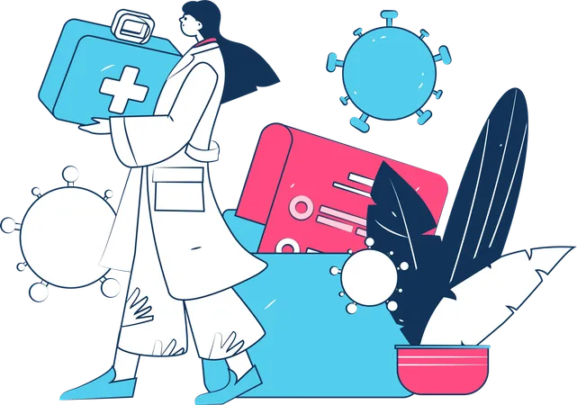 Woman holding first aid box  Illustration