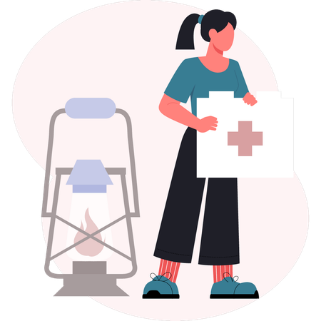 Woman holding first aid box  Illustration