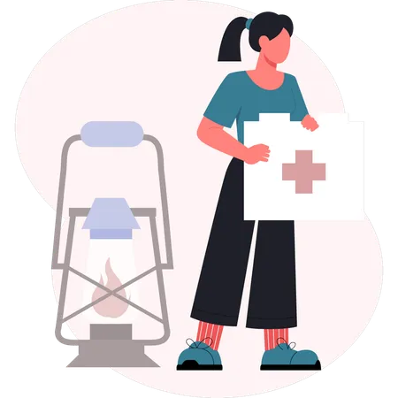 Woman holding first aid box  Illustration