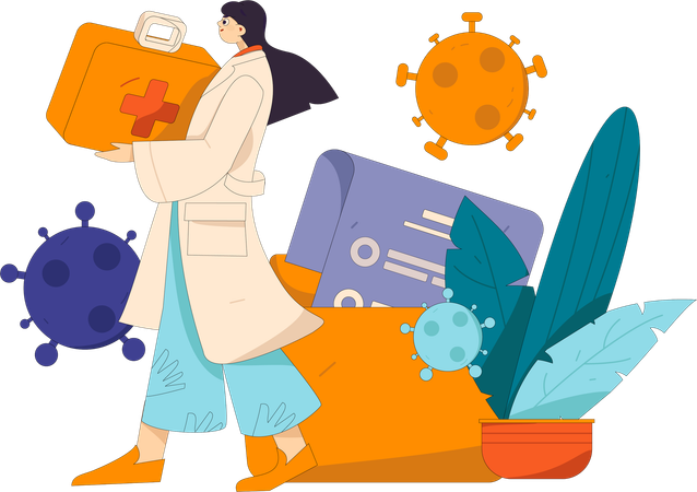 Woman holding first aid box  Illustration