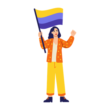 Woman holding flag  Illustration
