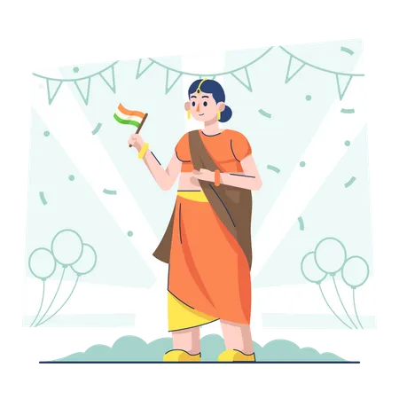Woman holding flag on Indian republic day Illustration