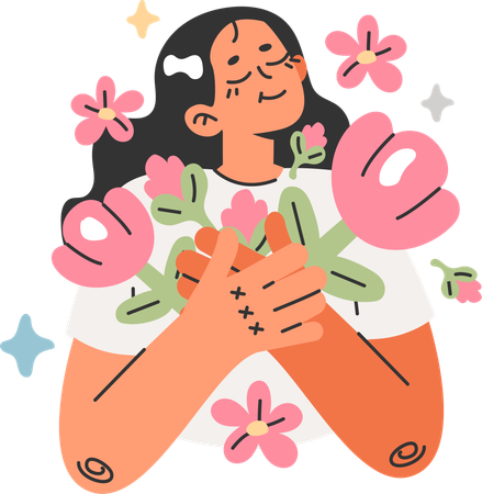 Woman holding flower  イラスト