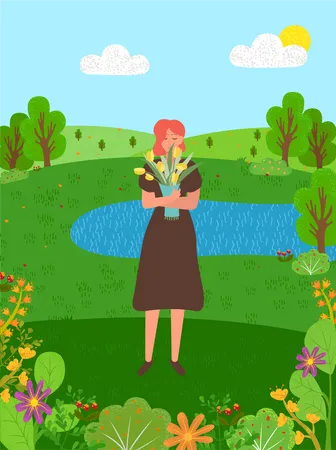 Woman Holding Flower Illustration
