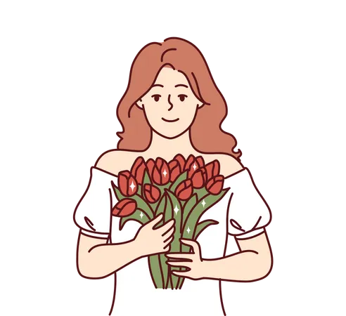 Woman holding flower bouquet  Illustration