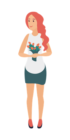 Woman holding flowers  Illustration