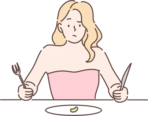 Woman holding fork and knife  Illustration